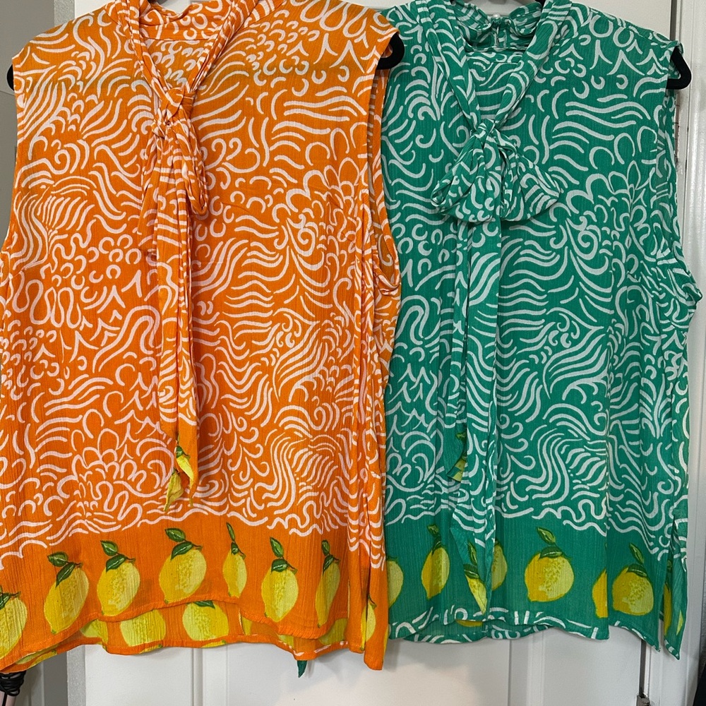 2 Vibrant Lemon Print Tops and Matching Skirt